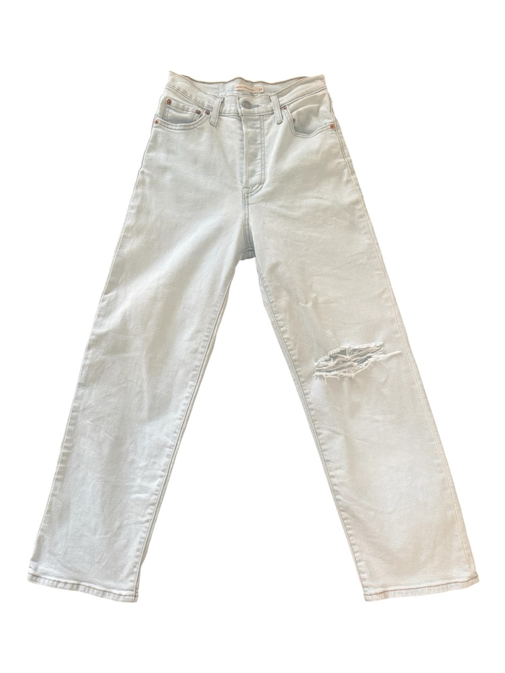 Levi’s Ribcage Straight Ankle Jeans Light Wash Distressed Size 26
